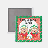 Magnet de Noël Carré Joyeux elfes de Noël (Recto/Verso)