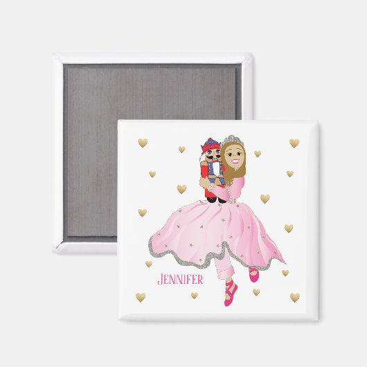 Magnet de Noël Carré Nutcracker Lt Brun Cheveux (Recto/Verso)