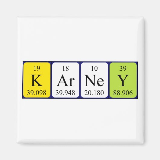 Magnet de nom de table périodique Karney (Devant)