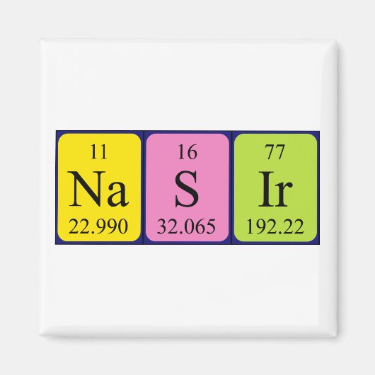 Magnet de nom de table périodique Nasir (Devant)