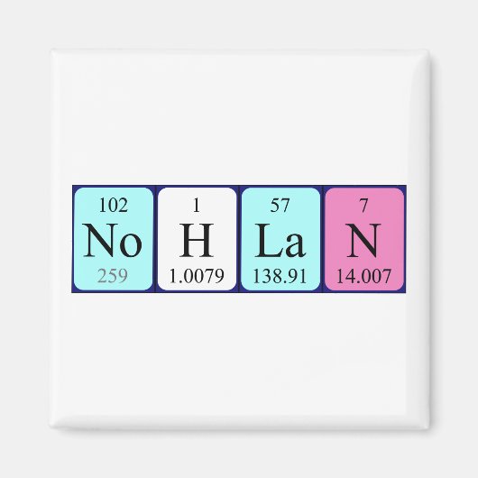 Magnet de nom de table périodique Nohlan (Devant)