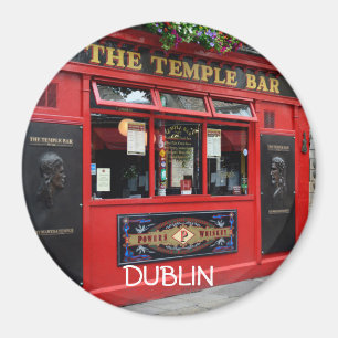 Magnet de pub Temple Bar rouge rond avec texte Dub