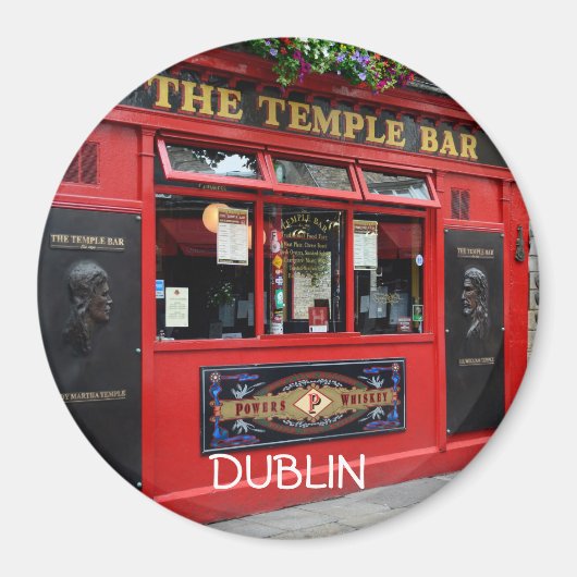 Magnet de pub Temple Bar rouge rond avec texte Dub (Devant)