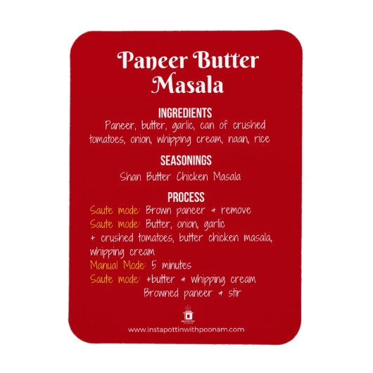 Magnet de recette du beurre de la Panère Masala po (Vertical)