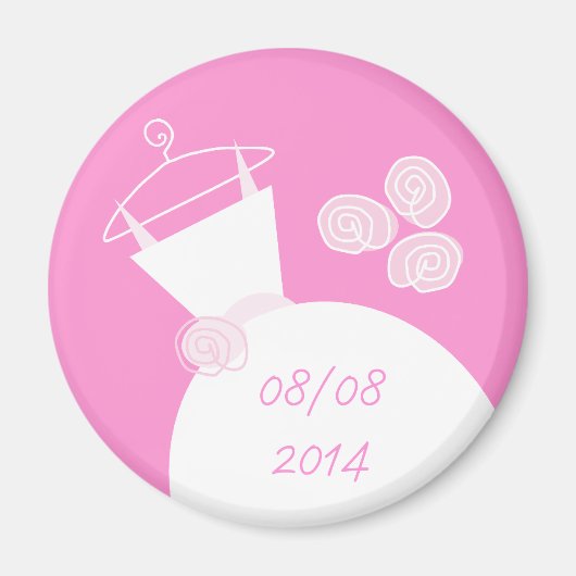 Magnet de réfrigérateur robe de mariée rose 'Date' (Devant)