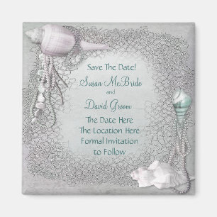 Magnet de sauvegarde de mariage de plage de coquil