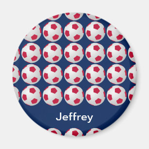 Magnet de soccer personnalisé, blanc rouge et ble