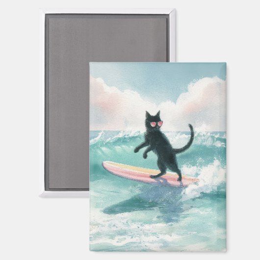Magnet de surf Whimsical Black Cat (Recto/Verso)