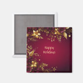 Magnet de vacances Fleurs Rouge Bourgogne Or (Recto/Verso)