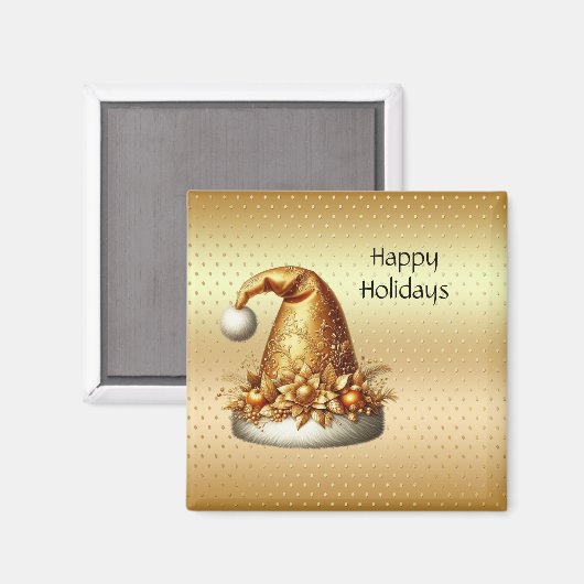 Magnet de vacances Gold Santa Hat (Recto/Verso)