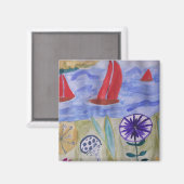 Magnet de voiles et de fleurs rouges (Recto/Verso)