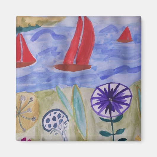 Magnet de voiles et de fleurs rouges (Devant)