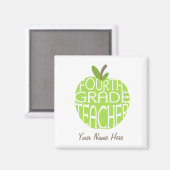 Magnet d'enseignant de quatrième année - Pomme ver (Recto/Verso)