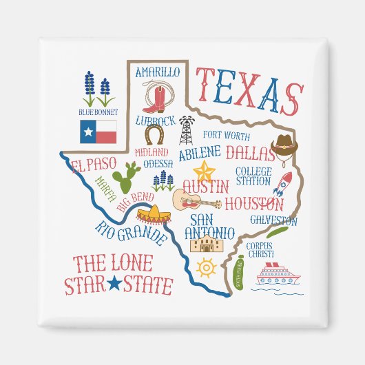 Magnet d'illustrations de l'état du Texas (Devant)