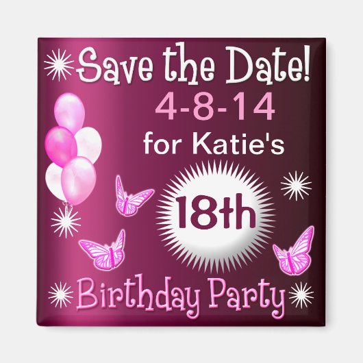 Magnet d'invitation pour l'anniversaire des dames (Devant)