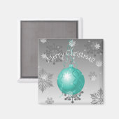 Magnet d'ornement de Noël fantaisie turquoise (Recto/Verso)