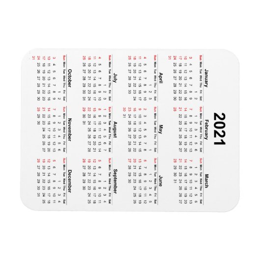 Magnet du calendrier mensuel 2021 (Horizontal)