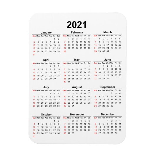Magnet du calendrier mensuel 2021 (Vertical)