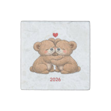 Couple de nounours mignons amoureux - Style brodé