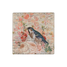 Ephémère musicale vintage Orange Blue Floral Bird