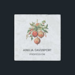Magnet En Pierre Red Christmas Baubles avec Holly Festive<br><div class="desc">Aimant en marbre avec une illustration de style vintage. 3 boules de Noël rouges entourées de saints verts et de baies. Design rétro élégant.</div>