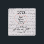 Magnet En Pierre Vintage Verse de la Bible d'amour<br><div class="desc">Vintage Amour Bible Verse cadeaux. Gravure en toile noir et blanc avec un bel arrière - plan d'écriture manuscrite antique, avec le verset biblique sur l'amour des Corinthiens. L'amour porte, croit, espère, endure toutes les choses. L'amour n'échoue jamais. Pour en savoir plus, rendez-vous à notre magasin Christian Quotes. Lien ci-dessous...</div>