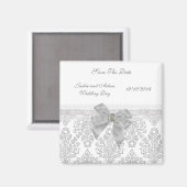 Magnet Enregistrer la date Mariage Damask Blanc (Recto/Verso)