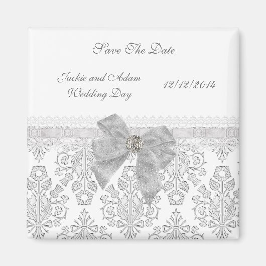 Magnet Enregistrer la date Mariage Damask Blanc (Devant)