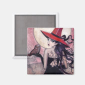 Magnet fantaisie sorcière et chouette (Recto/Verso)