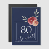 Magnet Fleur Aquarelle Bleu Marine 80 Ans (Devant / Derrière)