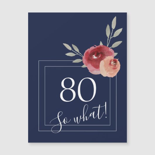 Magnet Fleur Aquarelle Bleu Marine 80 Ans (Devant)