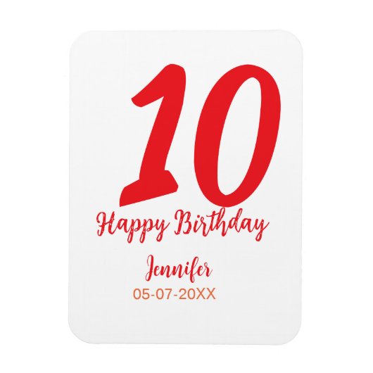 Magnet Flexible 10e anniversaire ajouter nom date année rouge modè (Vertical)