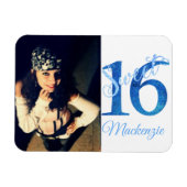 Magnet Flexible 16 ans | Glitzy Blue Glam Typographie et photo (Horizontal)