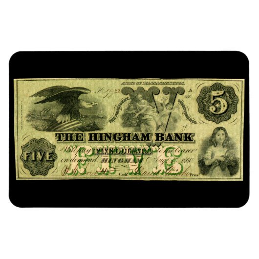 Magnet Flexible 1860 Hingham Massachusetts Note à cinq dollars (Horizontal)