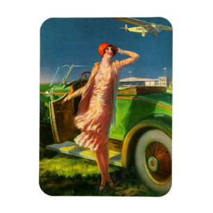 Magnet Flexible 1930 femme, voiture et avion