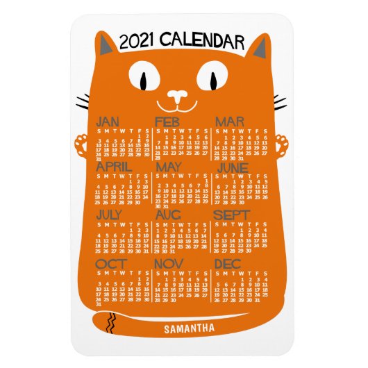 Magnet Flexible 2021 Année Calendrier mensuel Mi-Siècle Orange Cha (Vertical)