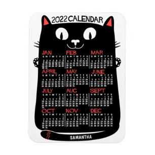 Magnet Flexible 2022 Année Calendrier mensuel Chat noir du milieu 