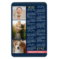 2022 Calendar Navy Coral Gold Family Photo Collage
