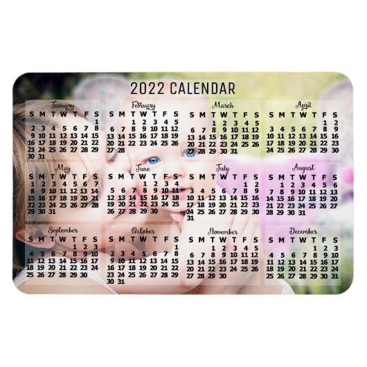 Magnet Flexible 2022 Year Monthly Calendar Black Add Custom Photo (Horizontal)