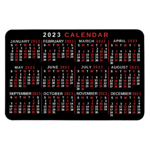 Magnet Flexible 2023 Year Monthly Calendar Classic Black Red White