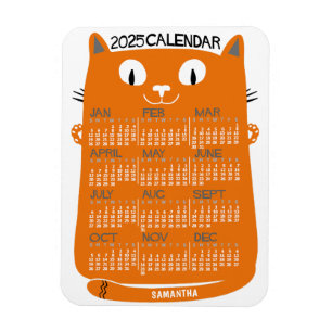 Magnet Flexible 2023 Year Monthly Calendar Mid-Century Orange Cat