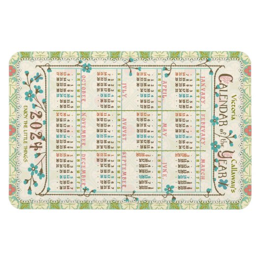 Magnet Flexible 2024 Année civile personnalisée | Art nouveau vict (Horizontal)