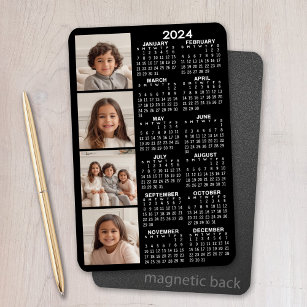 Magnet Flexible 2024 Calendar with 4 Photo Collage - black