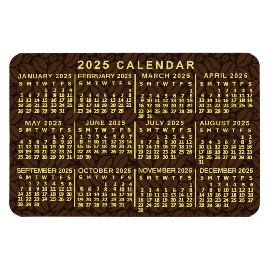 Magnet Flexible 2025 Année Calendrier mensuel Fèves de café foncé (Horizontal)