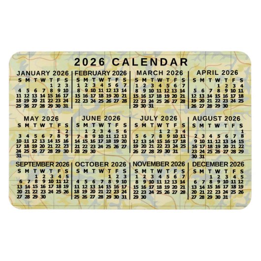 Magnet Flexible 2026 Year Monthly Calendar Antique Map Large Print (Horizontal)