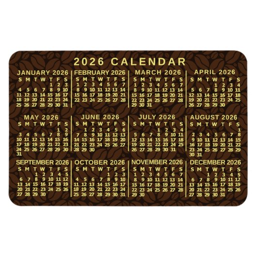 Magnet Flexible 2026 Year Monthly Calendar Dark Coffee Beans (Horizontal)