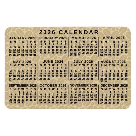Magnet Flexible 2026 Year Monthly Calendar Light Coffee Beans (Horizontal)