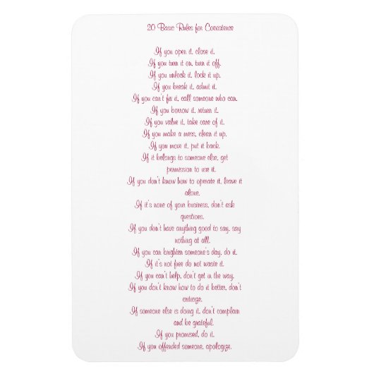 Magnet Flexible 20 Règles fondamentales de coexistence (Vertical)