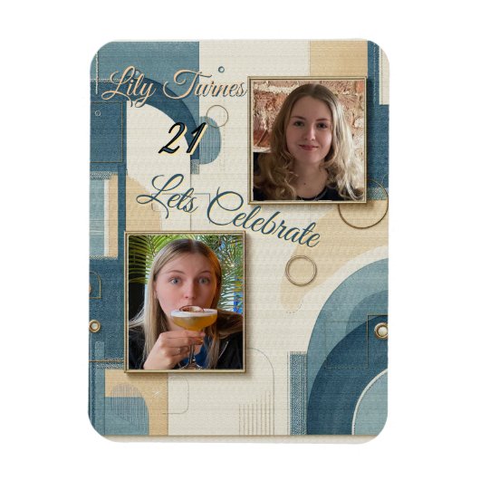 Magnet Flexible 21e Anniversaire crème bleu fleur amande (Vertical)