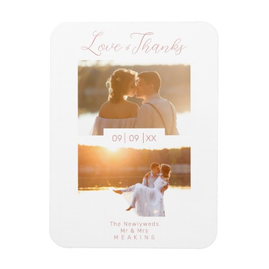 Magnet Flexible 2 Photos Moderne Collage Mariage Script (Vertical)